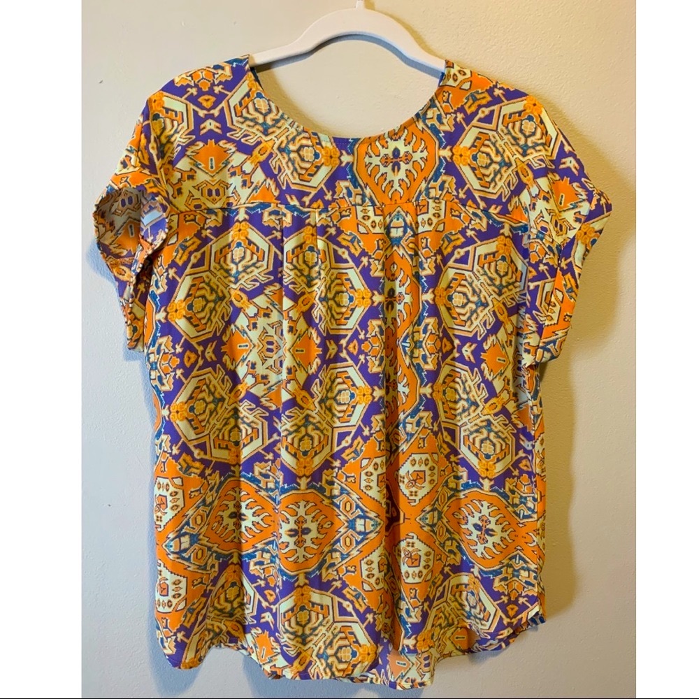 🍄 Patterned W5 Top Blouse Funky Print Size Large Purple Orange Flowy Babydoll
